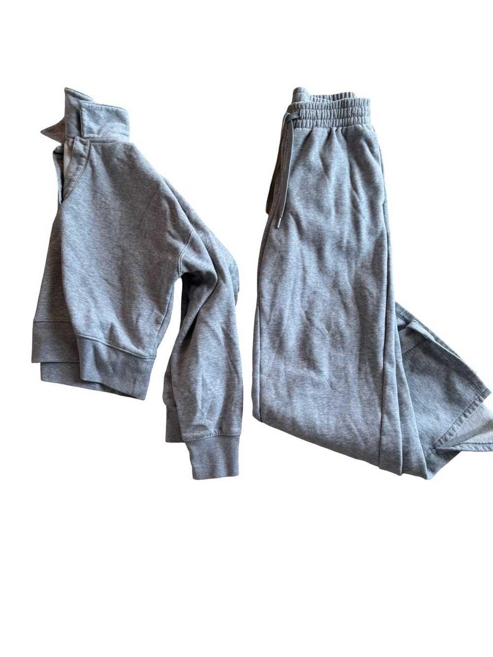 Beyond Yoga Light Heather Gray Fleece Wide Leg Sweatpants & Sweater Set XS